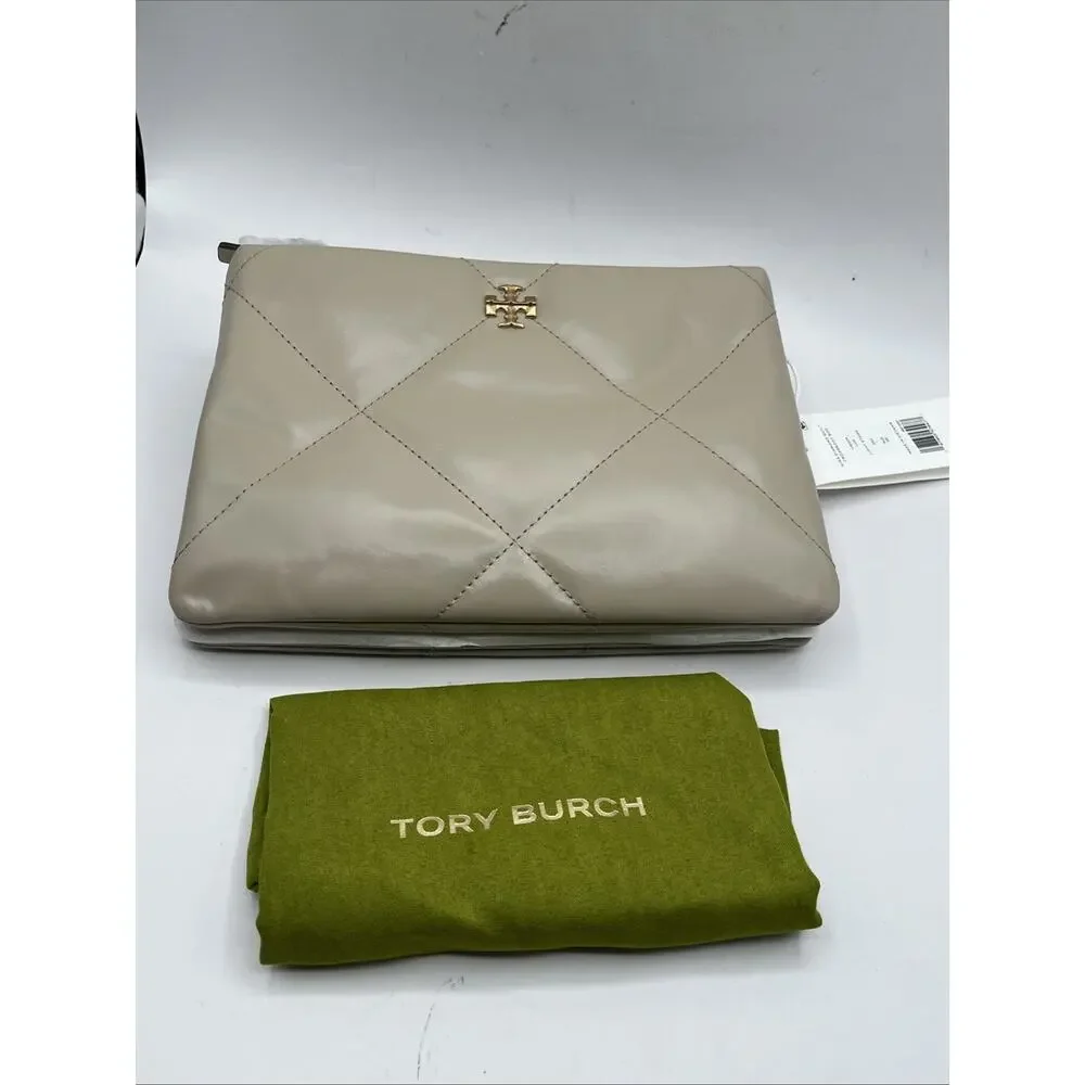 Tory Burch Small Kira Diamond Quilt Leather Shoulder Bag Light Stone Beige NWT